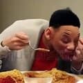AI depiction of Will Smith eating spaghetti, 2023 example by chaindrop